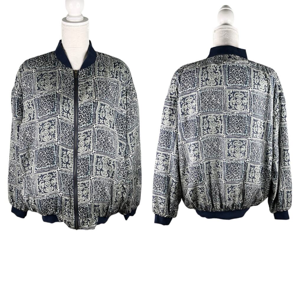 Robert Stock Vintage Bomber Jacket Silk Large Geometric Print